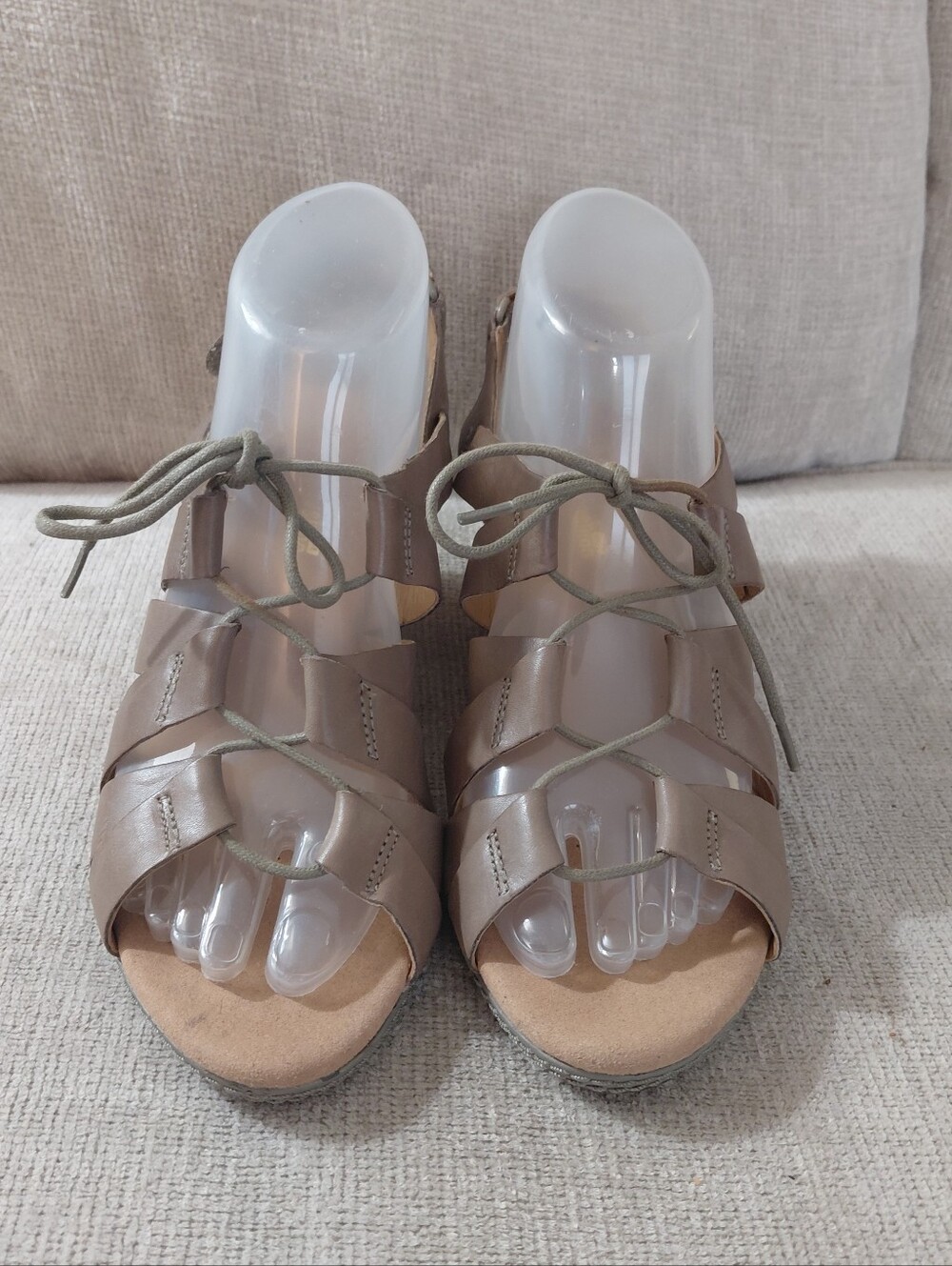 Clarks Taupe Lace-Up Wedge Sandals - Picture 3 of 13